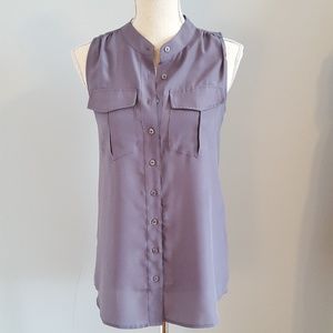J. Crew Grey Button Up Sleeveless Blouse